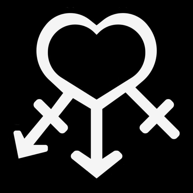 Geschlechtergerechte Sprache Symbol: Stilisiertes Herz mit drei Richtungspfeilen, das Inklusivität, Vielfalt und sprachliche Gleichstellung symbolisiert. Genderneutrale Kommunikation für mehr Gleichberechtigung in der deutschen Sprache.