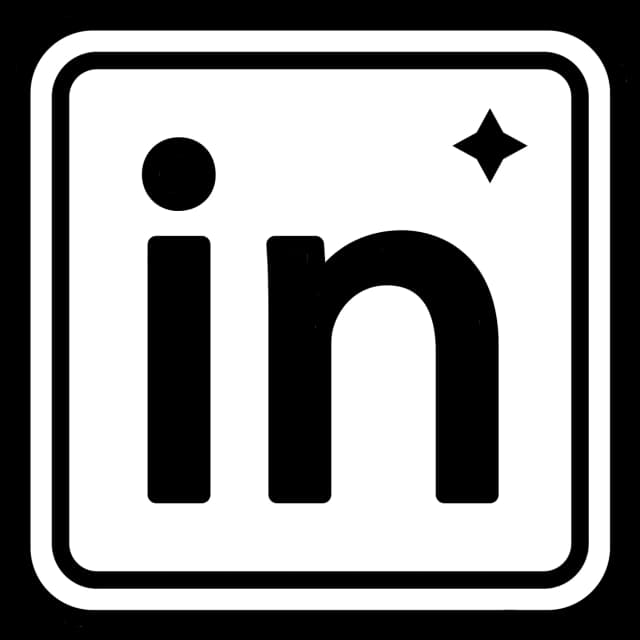 LinkedIn Logo minimalistisch in schwarz-weiß | Ratgeber LinkedIn Profil optimieren - quadratisches Icon mit 'in' Symbol und Stern, professionelles Design für Business Networking