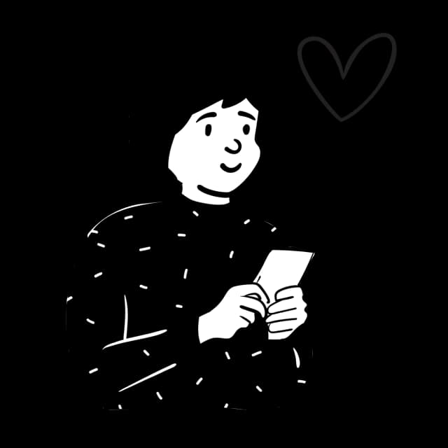 Gezeichnete Person mit Smartphone und Herzgrafik - Illustration zum Artikel 'Mit Herz und Strategie: Wie OBI Talente begeistert' - Digitale Kommunikation im Personalmanagement