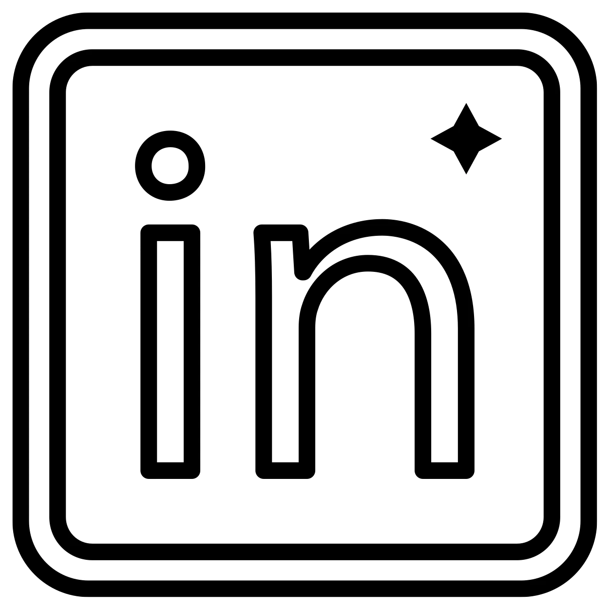 LinkedIn Logo minimalistisch in schwarz-weiß | Ratgeber LinkedIn Profil optimieren - quadratisches Icon mit 'in' Symbol und Stern, professionelles Design für Business Networking
