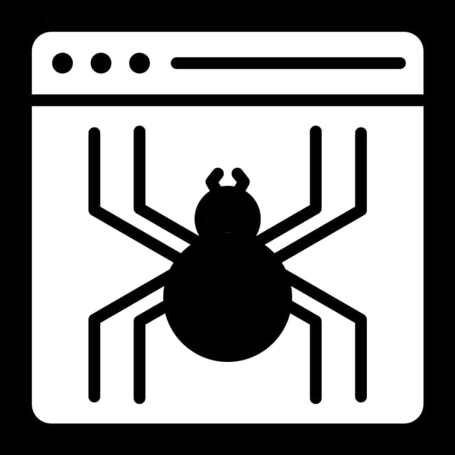 Stilisierte Darstellung einer Webseite mit Spinnensymbol - Nejo Web Crawler für effiziente Webseiten-Indexierung und Datenextraktion. Symbolische Darstellung von Web Crawling und SEO-Optimierung.