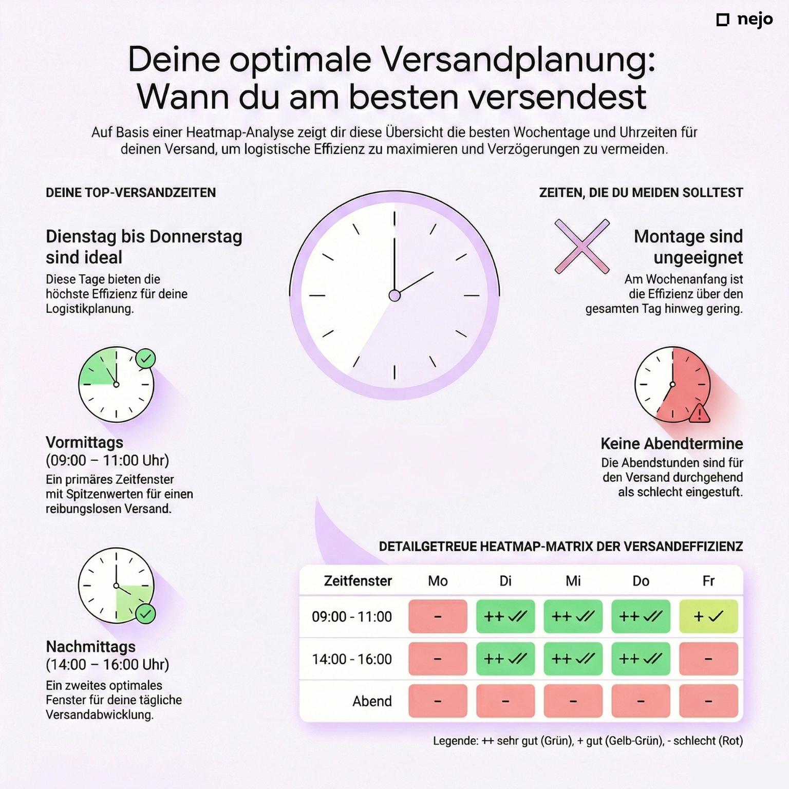 Infografik mit den besten Zeiten für den E-Mail-Versand einer Bewerbung