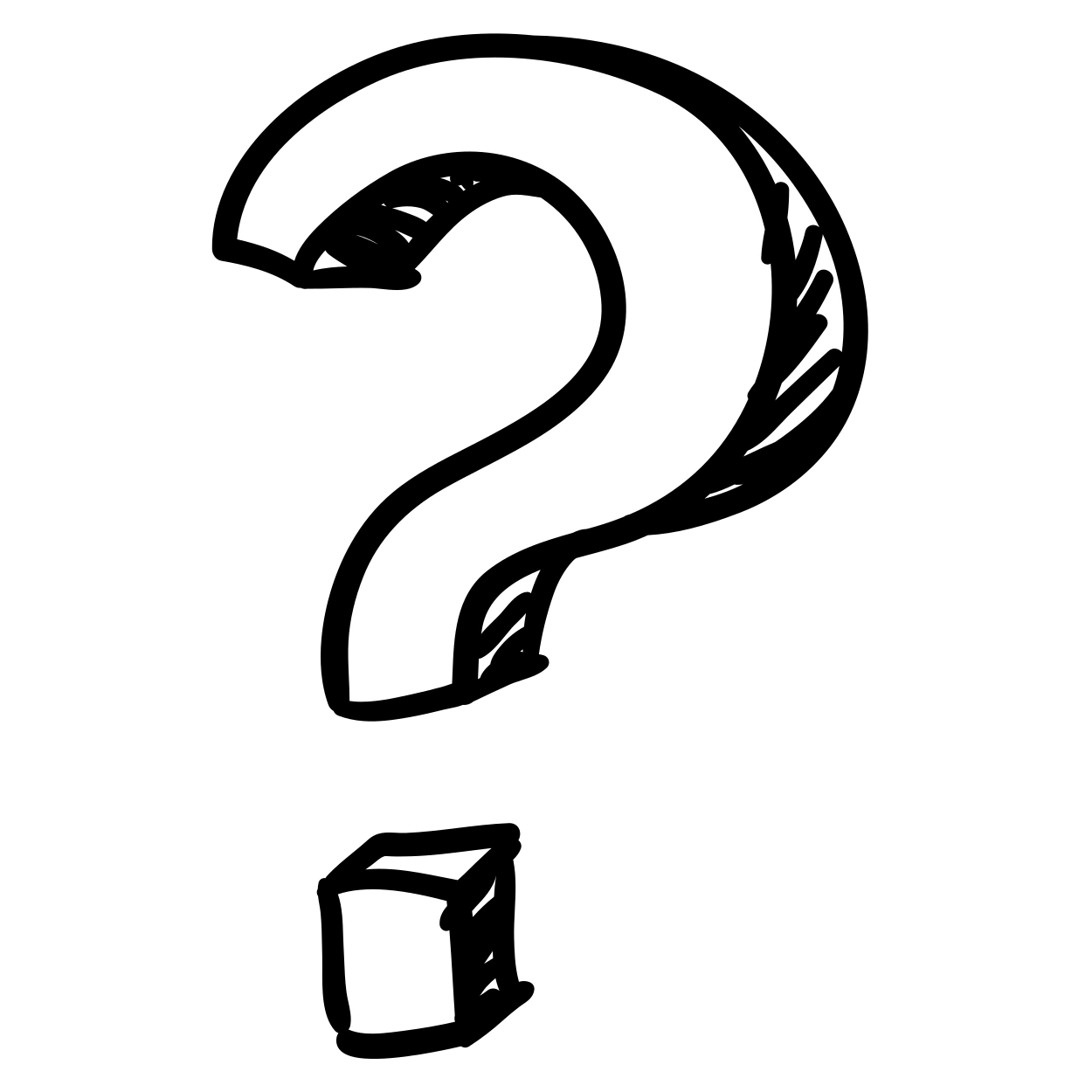 Fragezeichen handgezeichnet schwarz weiß grafik symbolisiert Jobinterview-Fragen für Bewerber Vorstellungsgespräch wichtige Fragen stellen