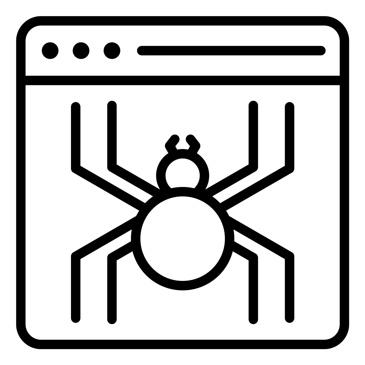 Stilisierte Darstellung einer Webseite mit Spinnensymbol - Nejo Web Crawler für effiziente Webseiten-Indexierung und Datenextraktion. Symbolische Darstellung von Web Crawling und SEO-Optimierung.
