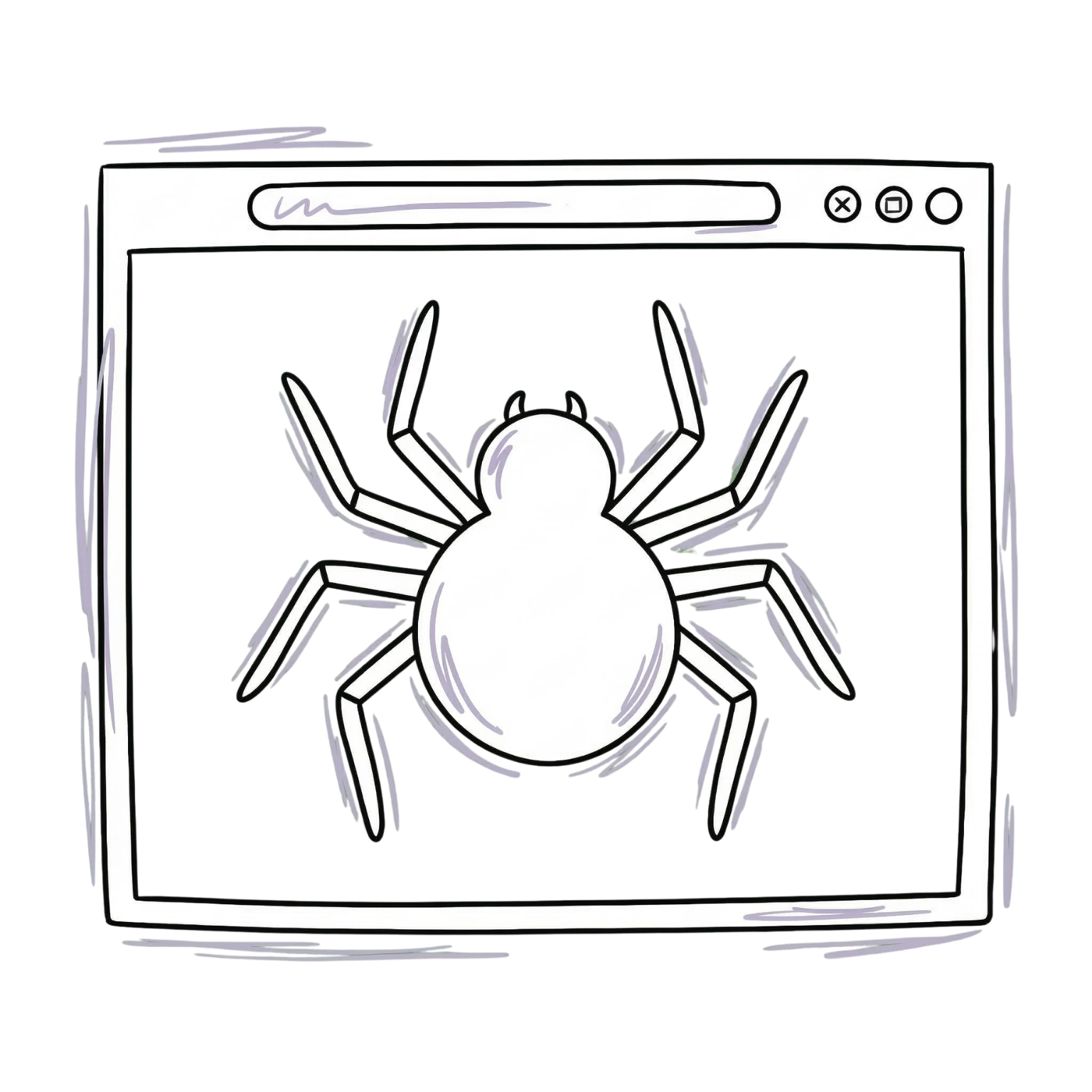 Stilisierte Darstellung einer Webseite mit Spinnensymbol - Nejo Web Crawler für effiziente Webseiten-Indexierung und Datenextraktion. Symbolische Darstellung von Web Crawling und SEO-Optimierung.